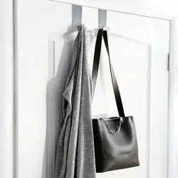 Háček na dveře 2 ks z nerezové oceli. Závěsné háčky bez vrtání do koupelny, kuchyně i šatny. Pro dveře do tloušťky 4 cm.