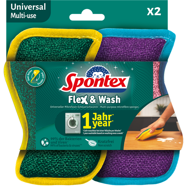 Houbička s mikrovláknem Spontex Flex&Wash 2 ks