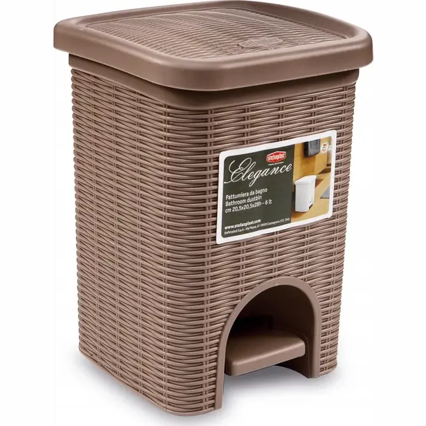 Odpadkový koš ratan bílý 6 l s pedálem mocca