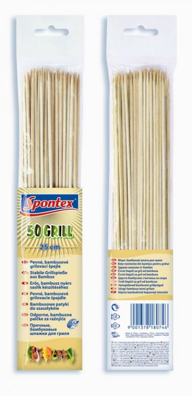 SPONTEX Grilovací jehla bambusová 25 cm, 50 ks