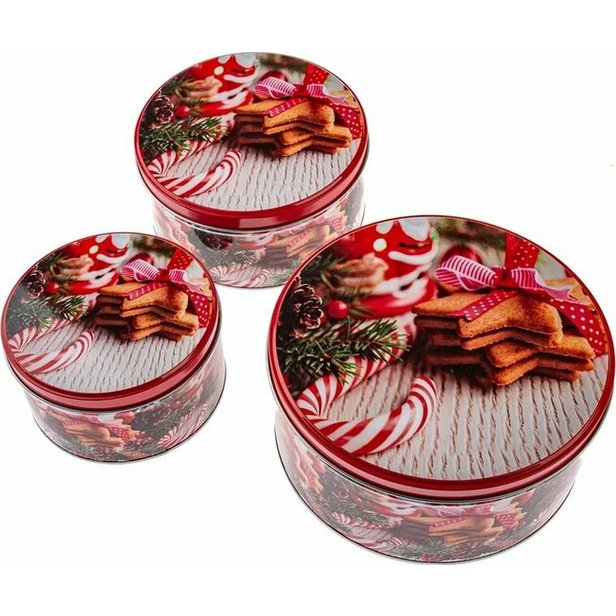 Vánoční plechová dóza červená kulatá, 3 ks