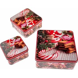 Vánoční plechová dóza červená hranatá, 3 ks