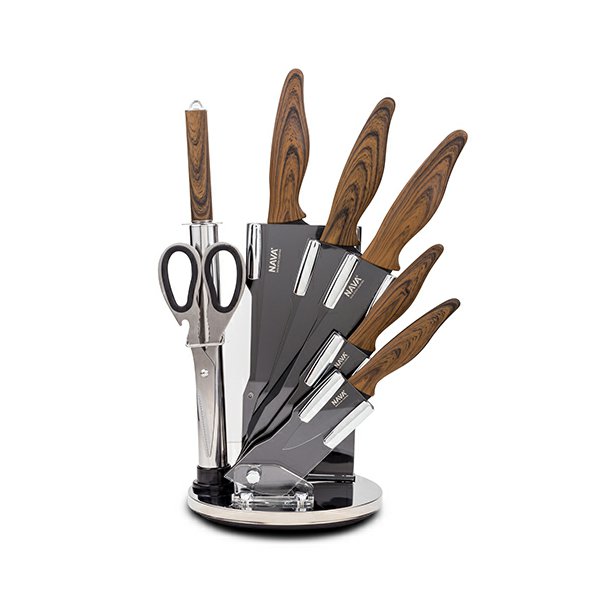 Sada nožů s blokem NAVA BLACK – 7 ks + nůžky