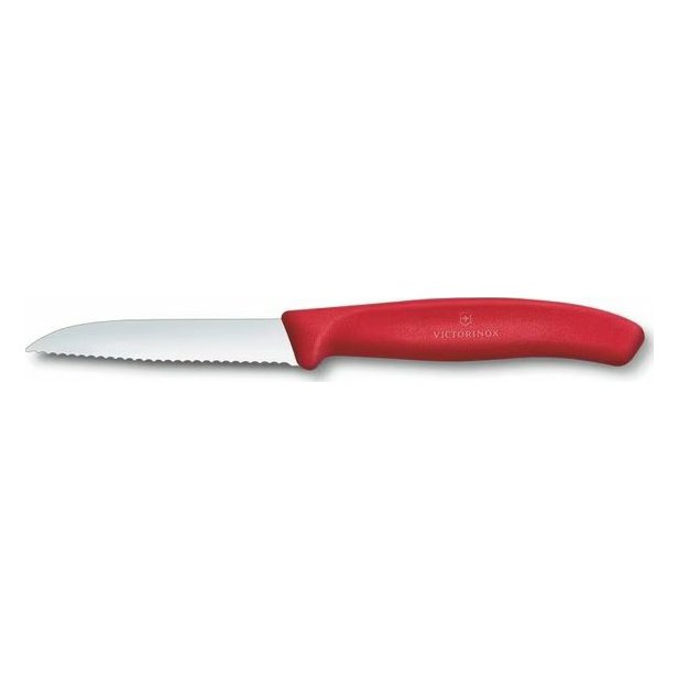Kuchyňský nůž loupací Victorinox vlnitý špičatý červený 8 cm