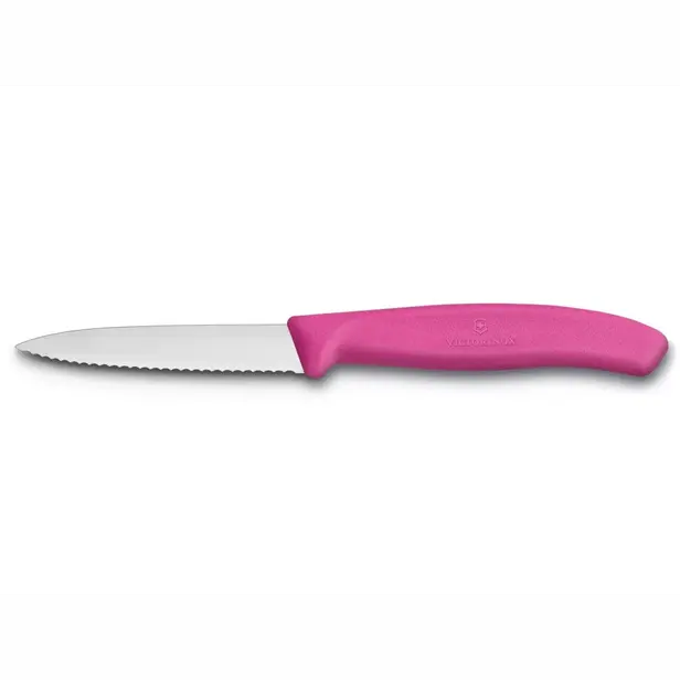 Kuchyňský nůž Victorinox vlnitý špičatý růžový 8 cm