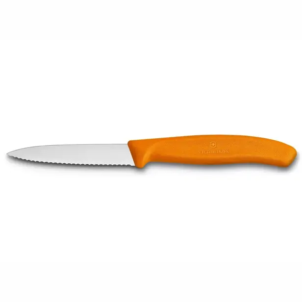 Kuchyňský nůž Victorinox vlnitý špičatý oranžový 8 cm