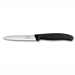 Kuchyňský nůž na zeleninu Victorinox vlnitý špičatý 10 cm černý