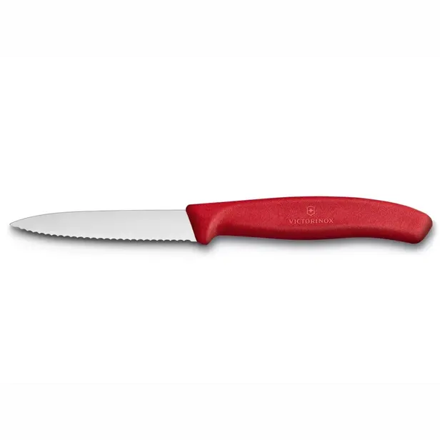 Kuchyňský nůž na zeleninu Victorinox 8 cm červený vlnitý