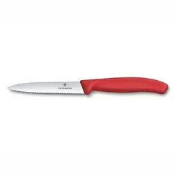 Kuchyňský nůž Victorinox vlnitý špičatý červený 10 cm