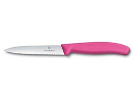 Kuchyňský nůž Victorinox vlnitý špičatý růžový