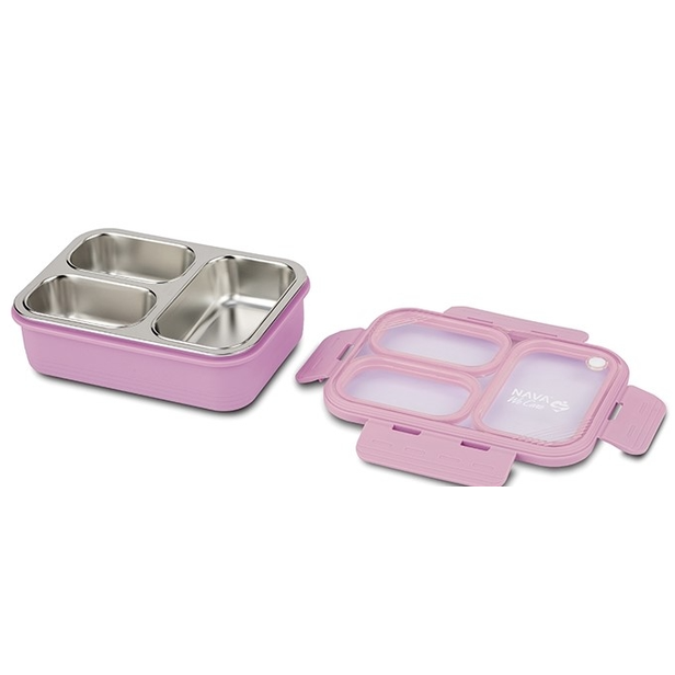 Svačinový box NAVA We care 800 ml dělený, růžový