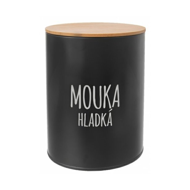 Dóza na hladkou mouku BLACK plech/bambus 13 cm