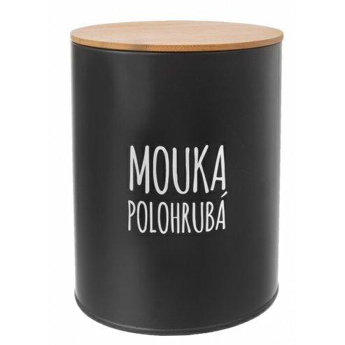 Dóza na polohrubou mouku BLACK plech/bambus 13 cm