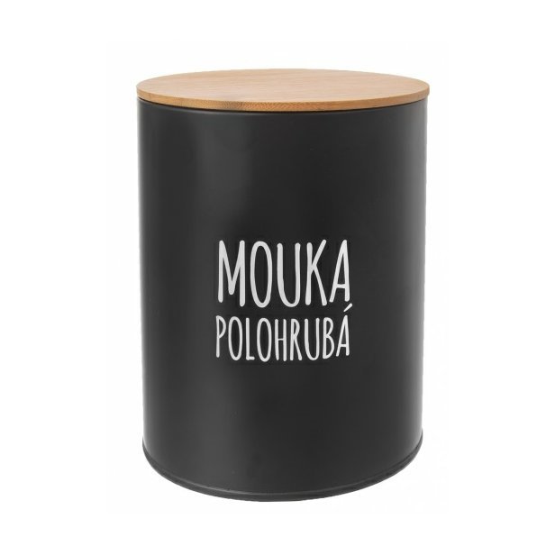 Dóza na polohrubou mouku BLACK plech/bambus 13 cm