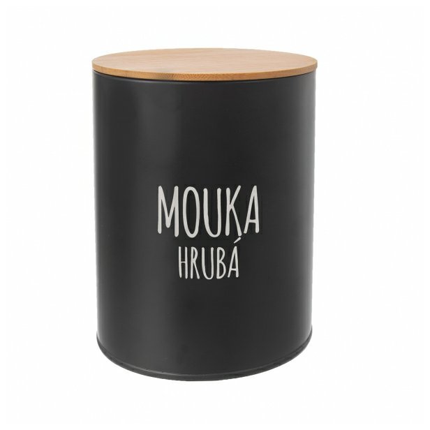 Dóza na hrubou mouku BLACK plech/bambus 13 cm