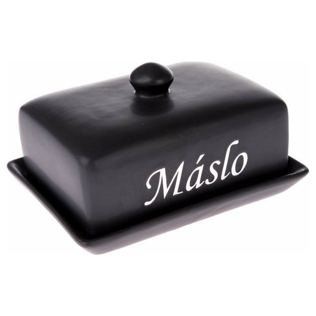 Keramická máslenka s nápisem 16,5x12,5x9,5 cm černá