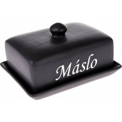 Keramická máslenka s nápisem 16,5x12,5x9,5 cm černá