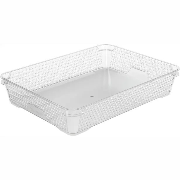 Plastový košík MINI Keeeper stohovatelný 36x26,5x7 cm transparentní