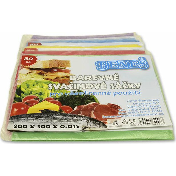 Mikrotenové svačinové sáčky 20×30 cm 30 ks barevné