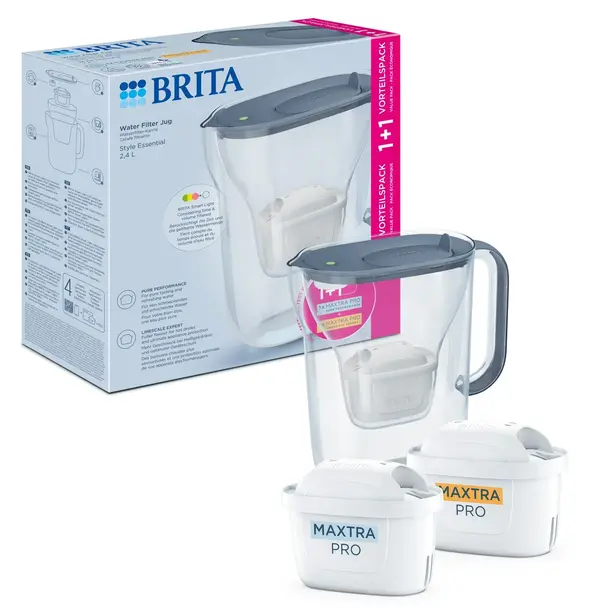Filtrační konvice Brita Style Essential 2,4 l, šedomodrá se 2 filtry Maxtra Pro (Hard Water a Pure Performance)