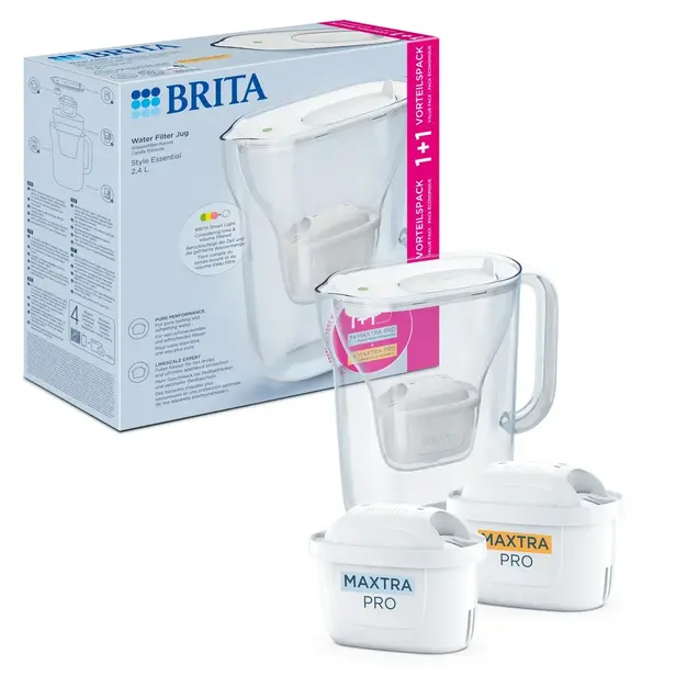 Filtrační konvice Brita Style Essential 2,4 l, bílá se 2 filtry Maxtra Pro (Hard Water a Pure Performance)