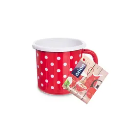 Smaltovaný hrnek Orion TEČKA 400 ml červený s bílými puntíky