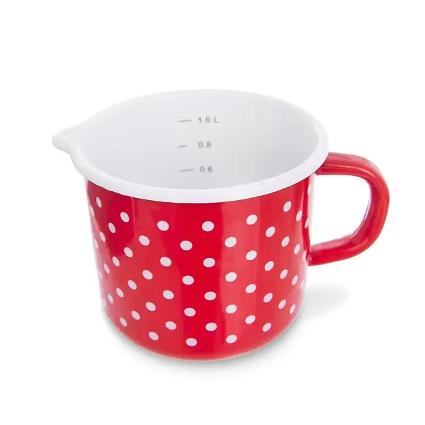Smaltovaný hrnek Orion TEČKA 1,2 l červený s bílými puntíky s výlevkou