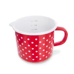 Smaltovaný hrnek Orion TEČKA 1,2 l červený s bílými puntíky s výlevkou