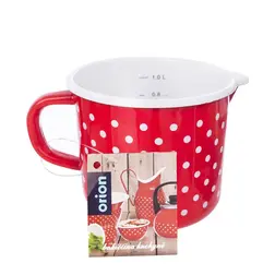 Smaltovaný hrnek Orion TEČKA 1,2 l červený s bílými puntíky s výlevkou