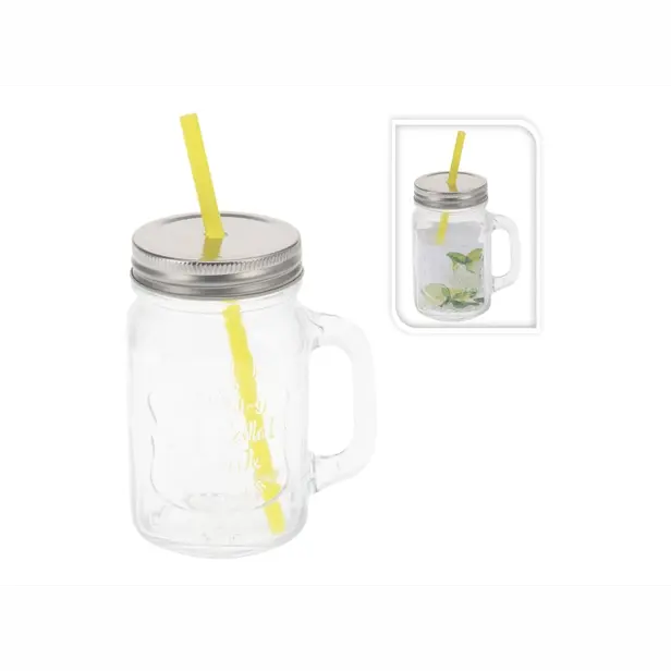 Sklenice s víčkem a brčkem 450 ml