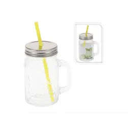 Sklenice s víčkem a brčkem 450 ml