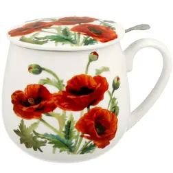 Porcelánový hrnek VLČÍ MÁKY se sítkem a víčkem 430 ml