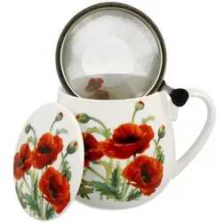 Porcelánový hrnek VLČÍ MÁKY se sítkem a víčkem 430 ml