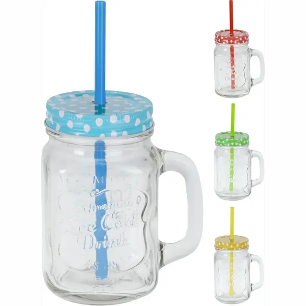 Sklenice s víčkem a brčkem 400 ml