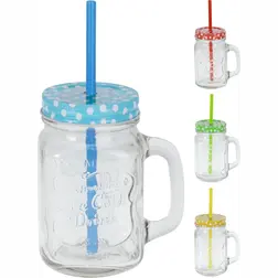 Sklenice s víčkem a brčkem 400 ml