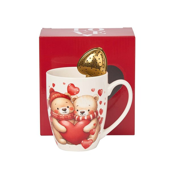 Porcelánový hrnek s čajítkem Medvídci se srdíčky 360 ml