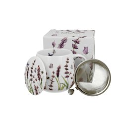 Porcelánový hrnek LEVANDULE se sítkem a víčkem 430 ml