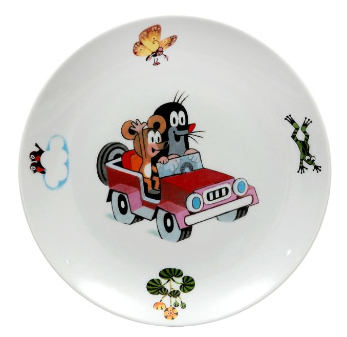 Dětský porcelánový mělký talíř 21 cm KRTEČEK a auto