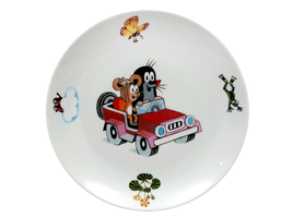 Dětský porcelánový mělký talíř 21 cm KRTEČEK a auto