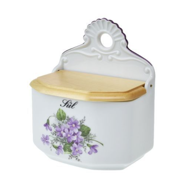 Závěsná slánka s víčkem Fialky, český porcelán Dubí 700 ml