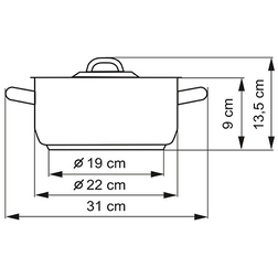 Kastrol 22 cm- rozměry