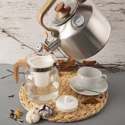 Nerezový čajník Orion s píšťalkou a teploměrem 3,2 l