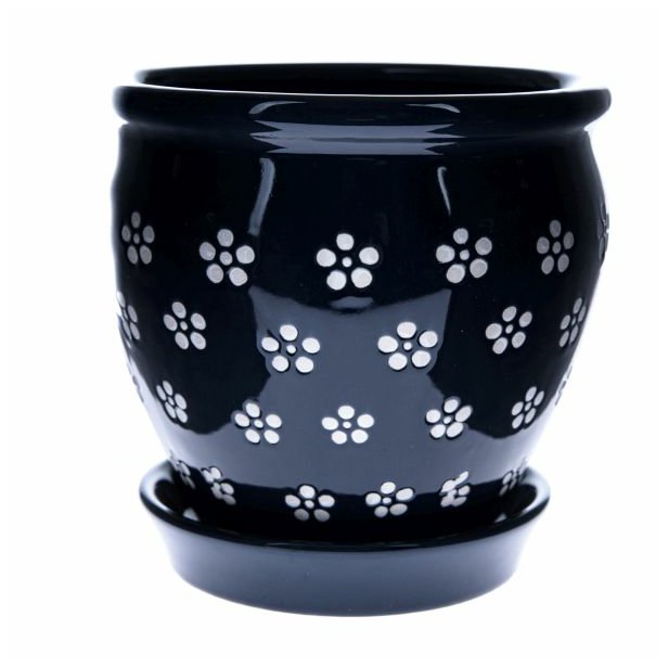 Keramický obal na květináč modrý bílé kytičky Buclák Dakls 12 cm