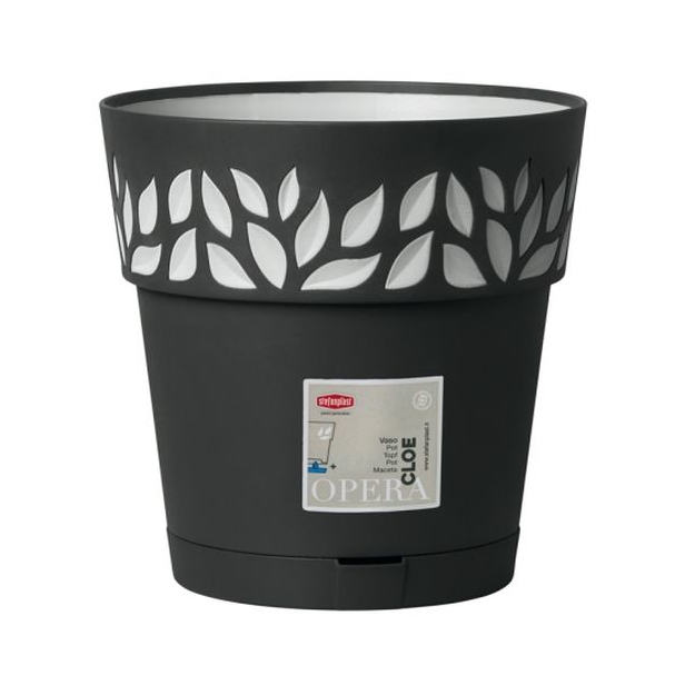 Stefanplast plastový květináč CLOE 20 cm grafit/šedá + miska